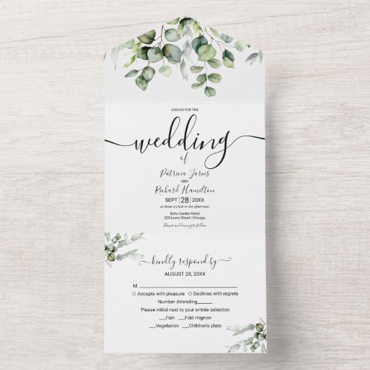 Eucalyptus Greenery Wedding All In One Uitnodiging (Binnen)