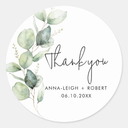 Eucalyptus Greenery Wedding Bedankt Ronde Sticker (Voorkant)