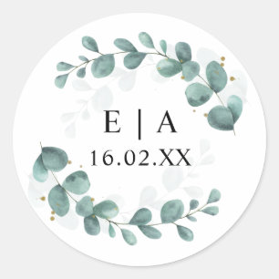 Eucalyptus Greenery Wedding Bonbonniere Ronde Sticker