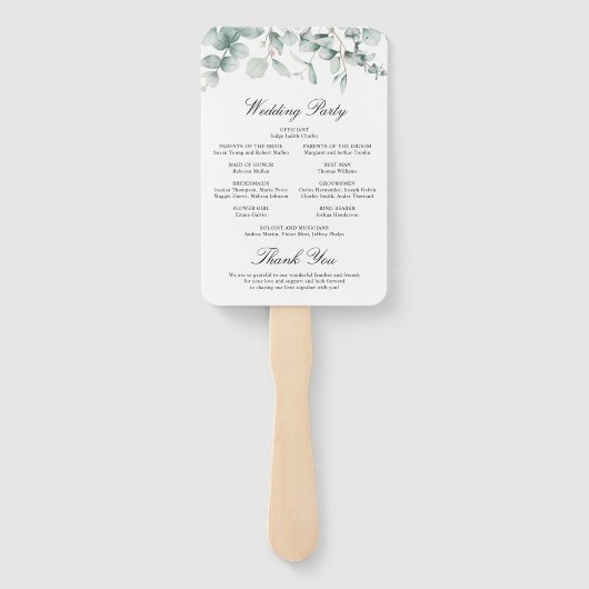 Eucalyptus Greenery Wedding Ceremony Programme Handwaaier (Achterkant)