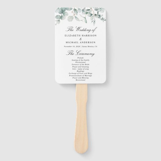 Eucalyptus Greenery Wedding Ceremony Programme Handwaaier (Voorkant)