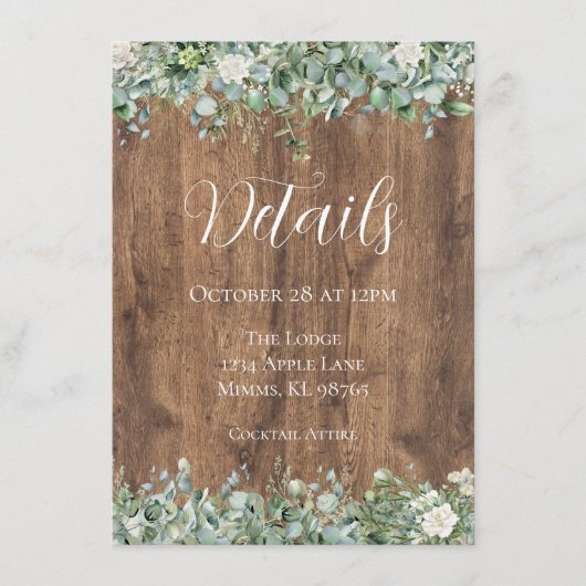 Eucalyptus Greenery Wedding Details Card | Rustic Informatiekaartje (Voorkant)