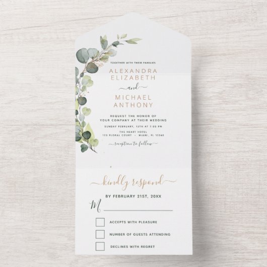 Eucalyptus Greenery Wedding Elegant modern All In One Uitnodiging (Binnen)