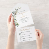 Eucalyptus Greenery Wedding Elegant Modern All In One Uitnodiging (Afscheurbaar)