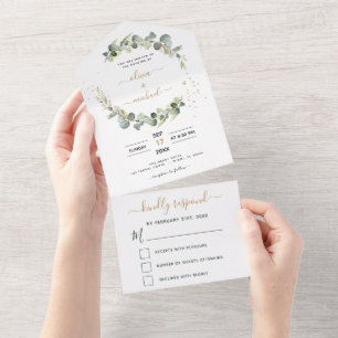 Eucalyptus Greenery Wedding Elegant Modern All In One Uitnodiging