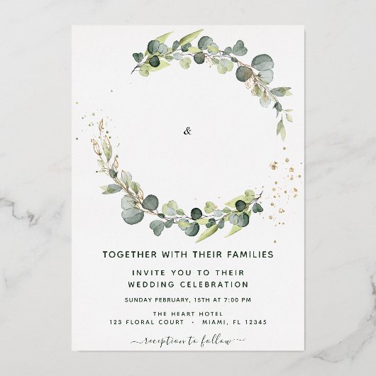 Eucalyptus Greenery Wedding Folie Uitnodiging (Voorkant)