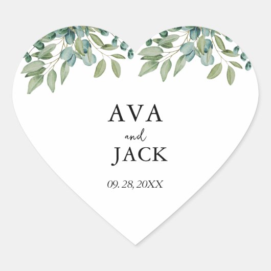 eucalyptus greenery wedding hart sticker (Voorkant)