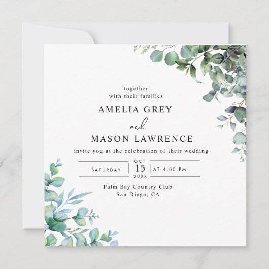 eucalyptus greenery wedding Invitation (Devant)