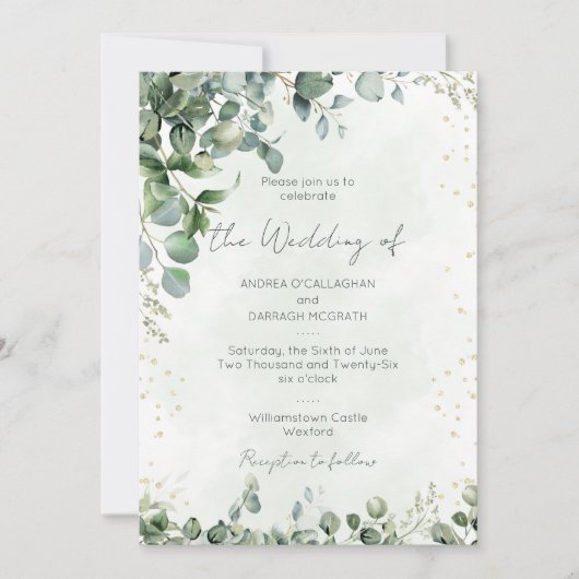 Eucalyptus Greenery Wedding Invitation Flat Card (Devant)
