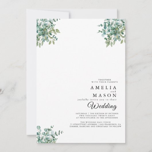 eucalyptus greenery wedding Invitation Kaart (Voorkant)