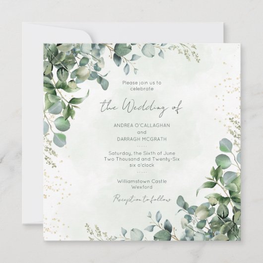Eucalyptus Greenery Wedding Invitation Square 1001 (Devant)