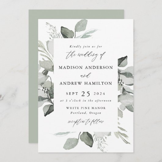 Eucalyptus Greenery Wedding Kaart (Voorkant / Achterkant)