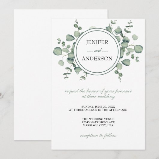 Eucalyptus Greenery Wedding Kaart (Voorkant / Achterkant)