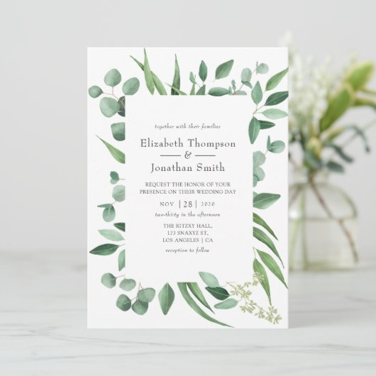 Eucalyptus Greenery Wedding Kaart (Staand voorkant)
