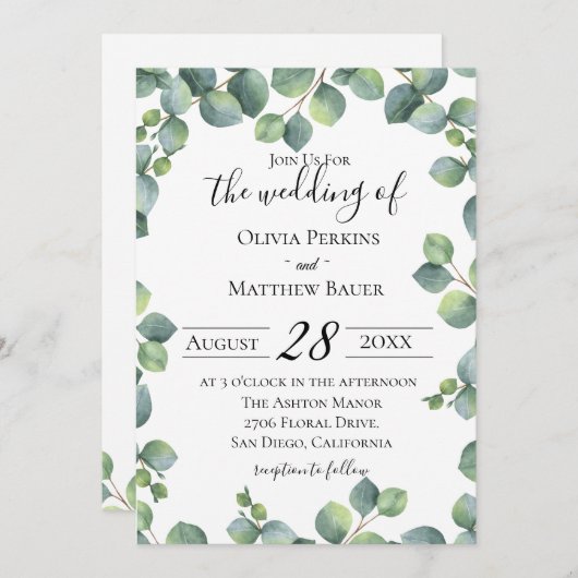 Eucalyptus Greenery Wedding Kaart (Voorkant / Achterkant)