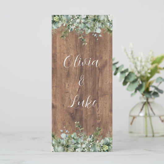 Eucalyptus Greenery Wedding Menu Card | Rustic (Staand voorkant)