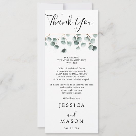 Eucalyptus Greenery Wedding Menu en dank u Kaart (Achterkant)