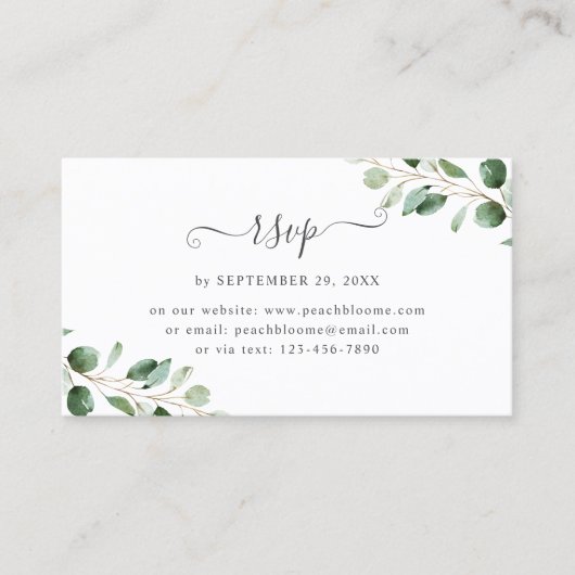 Eucalyptus Greenery Wedding Online RSVP-kaarten Visitekaartje (Voorkant)