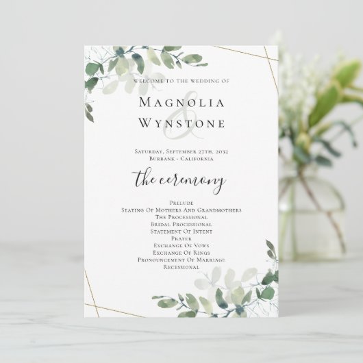 Eucalyptus Greenery Wedding Programma (Staand voorkant)