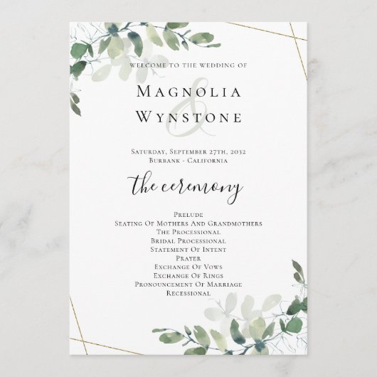 Eucalyptus Greenery Wedding Programma (Voorkant)