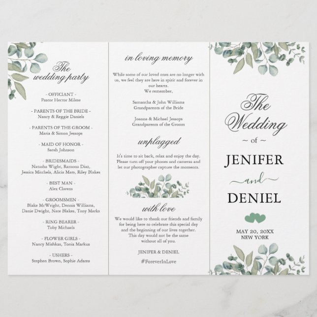 Eucalyptus Greenery Wedding Programme  (Devant)
