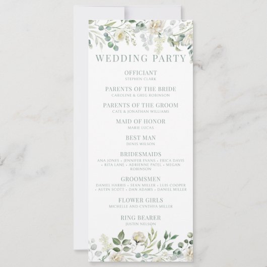 Eucalyptus Greenery Wedding Programme Cartes (Dos)