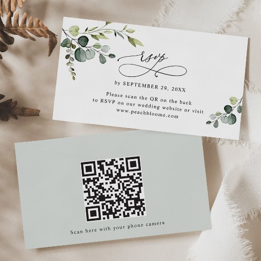 Eucalyptus Greenery Wedding QR Code RSVP Kaarten Visitekaartje