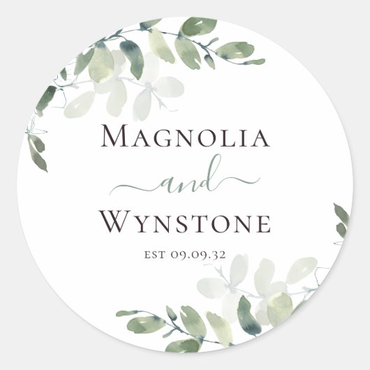 Eucalyptus Greenery Wedding Ronde Sticker (Voorkant)