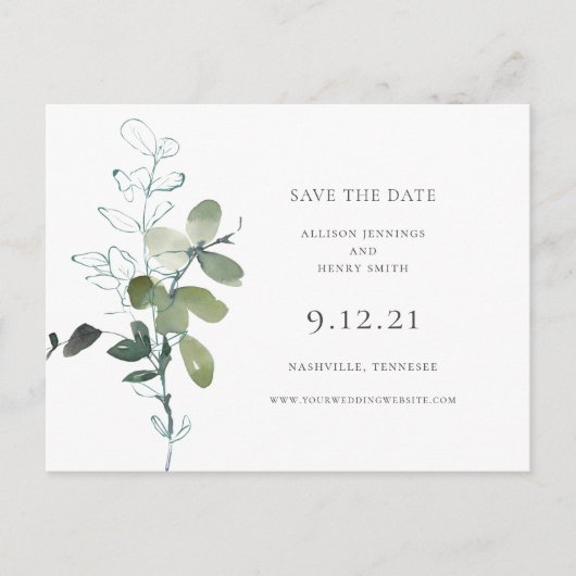 Eucalyptus Greenery Wedding Save the Date Aankondigingskaart (Voorkant)