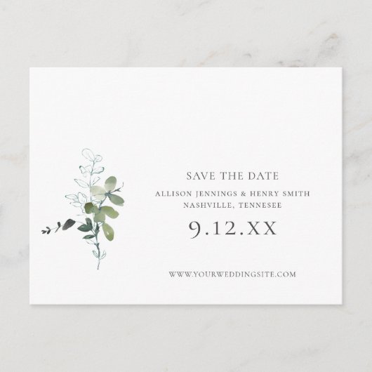 Eucalyptus Greenery Wedding Save the Date Aankondigingskaart (Voorkant)