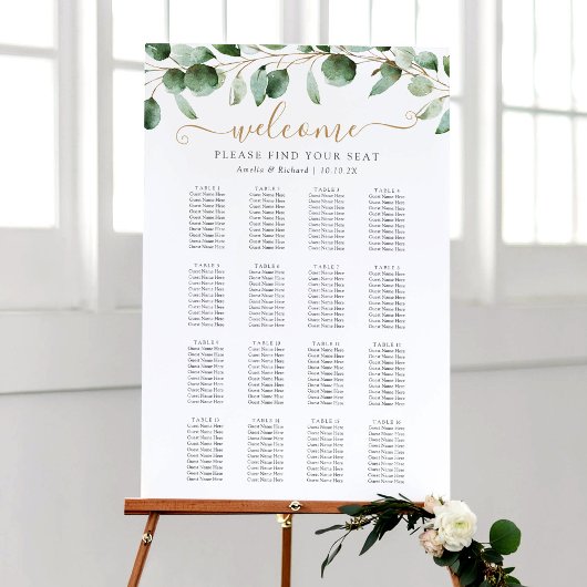 Eucalyptus Greenery Wedding Seating Chart 16 Tabel Poster