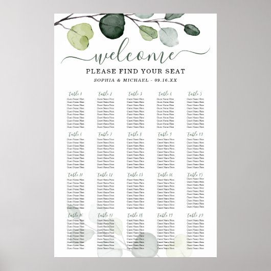 Eucalyptus Greenery Wedding Seding Chart Poster (Voorkant)