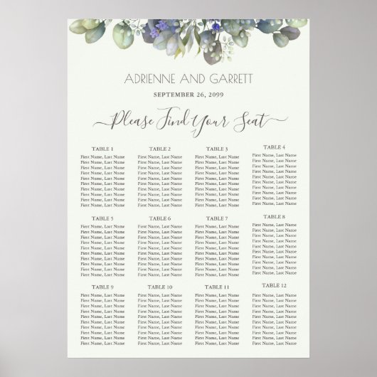 Eucalyptus Greenery Wedding Seding Chart Poster (Voorkant)