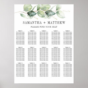 Eucalyptus Greenery Wedding Seding Chart Poster