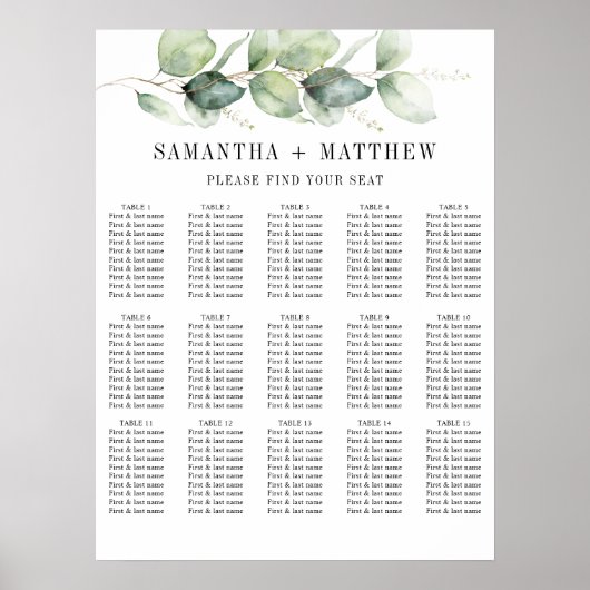 Eucalyptus Greenery Wedding Seding Chart Poster (Voorkant)