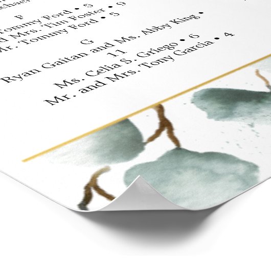 Eucalyptus Greenery Wedding Seding Chart Sign Poster (Hoek)