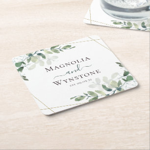 Eucalyptus Greenery Wedding Square Paper Onderzett Vierkante Kartonnen Onderzetter