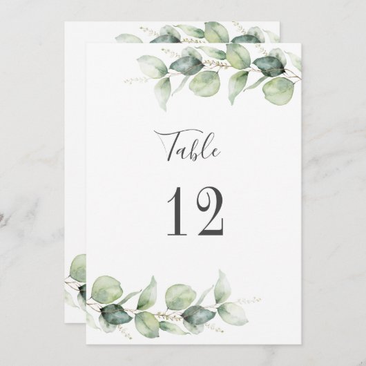 Eucalyptus Greenery Wedding Table Number (Voorkant / Achterkant)