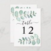 Eucalyptus Greenery Wedding Table Number Kaart (Voorkant / Achterkant)