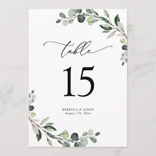 Eucalyptus Greenery Wedding Table Number Kaarten (Voorkant)