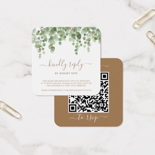 Eucalyptus Greenery Wedding Website QR Code RSVP Vierkante Visitekaartjes (Kantoor)