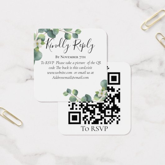 Eucalyptus greenery Wedding Website QR Code RSVP Vierkante Visitekaartjes (Kantoor)