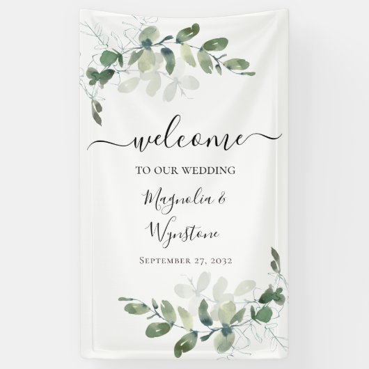 Eucalyptus Greenery Wedding Welkom Spandoek (Verticaal)