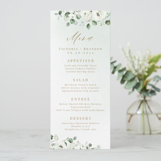 Eucalyptus Greenery white floral bruiloft Menu (Staand voorkant)