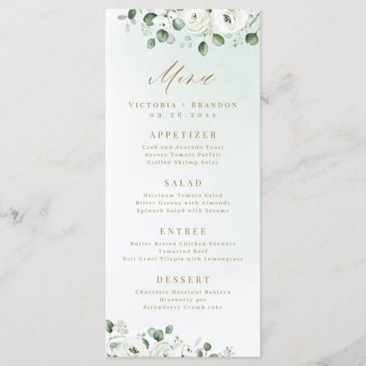 Eucalyptus Greenery white floral bruiloft Menu (Voorkant)