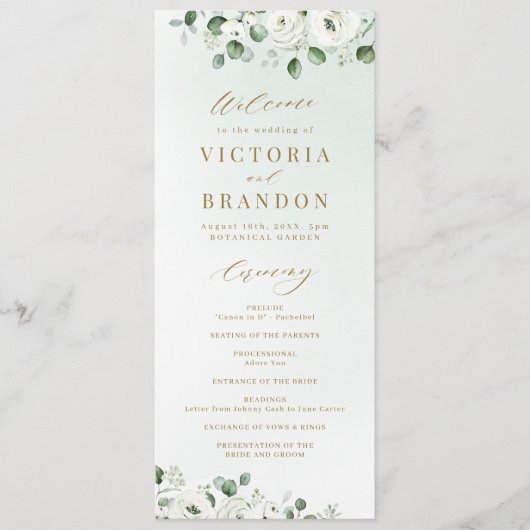 Eucalyptus Greenery white floral bruiloft Programma (Voorkant)