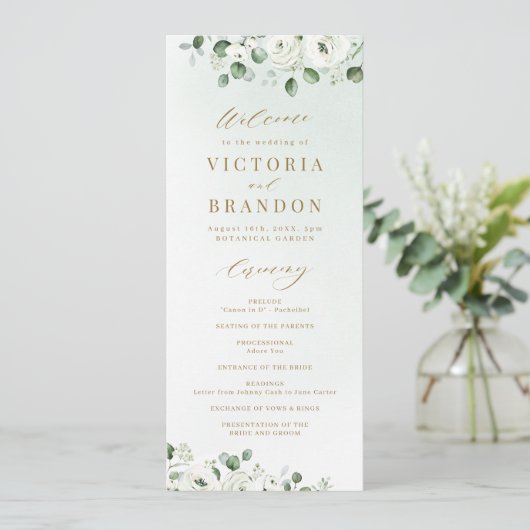 Eucalyptus Greenery white floral bruiloft Programma (Staand voorkant)