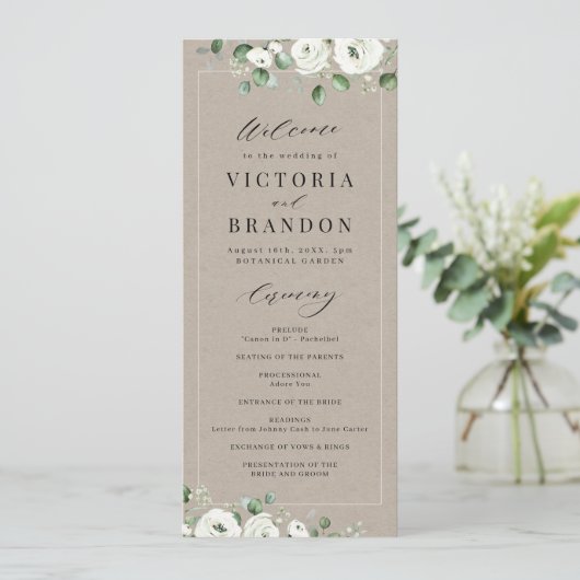Eucalyptus Greenery white floral bruiloft Programma (Staand voorkant)