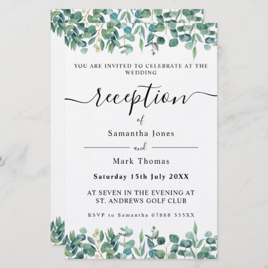 Eucalyptus Greenery White Reception Briefpapier (Voorkant / Achterkant)