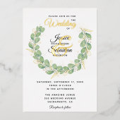 Eucalyptus Greenery Wreath Gold White Wedding Folie Uitnodiging (Voorkant)